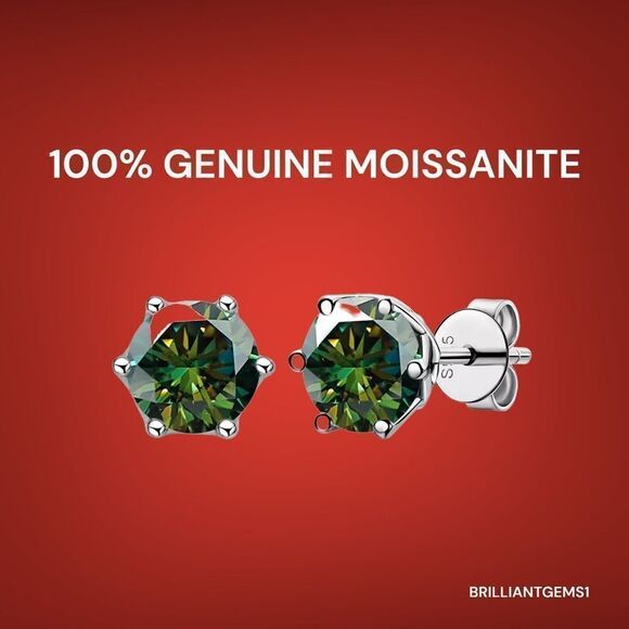 Jewelry - 💎221💎 2 CTW DIAMOND MOISSANITE STERLING SILVER AND BLUISH GREEN STUD EARRINGS
